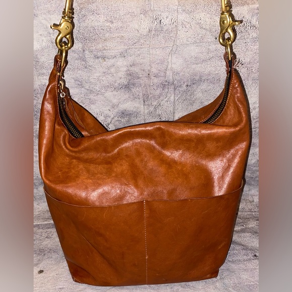 Clare V. Moyen Messenger Hobo Bag Brown Tan Leather Shoulder Tote Bag Classic - Picture 1 of 9